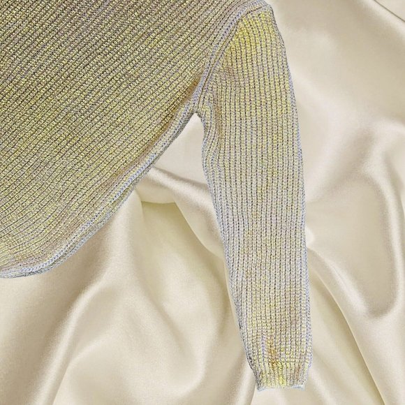 Women Pullover Sweater Gold Foil Knit Size XL Crew Neck Mid Length 1 - Picture 11 of 15